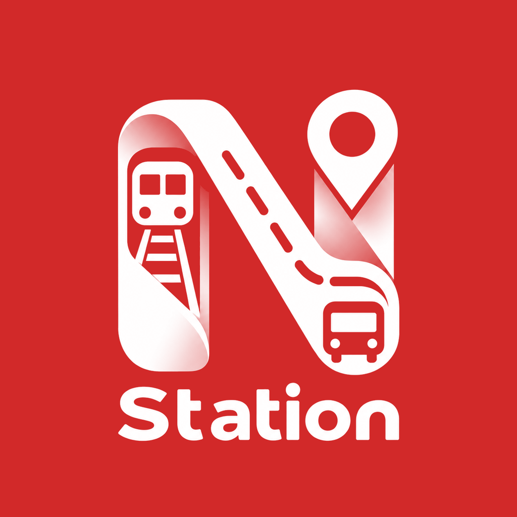 Next Station Android launcher icon, full-bleed red square